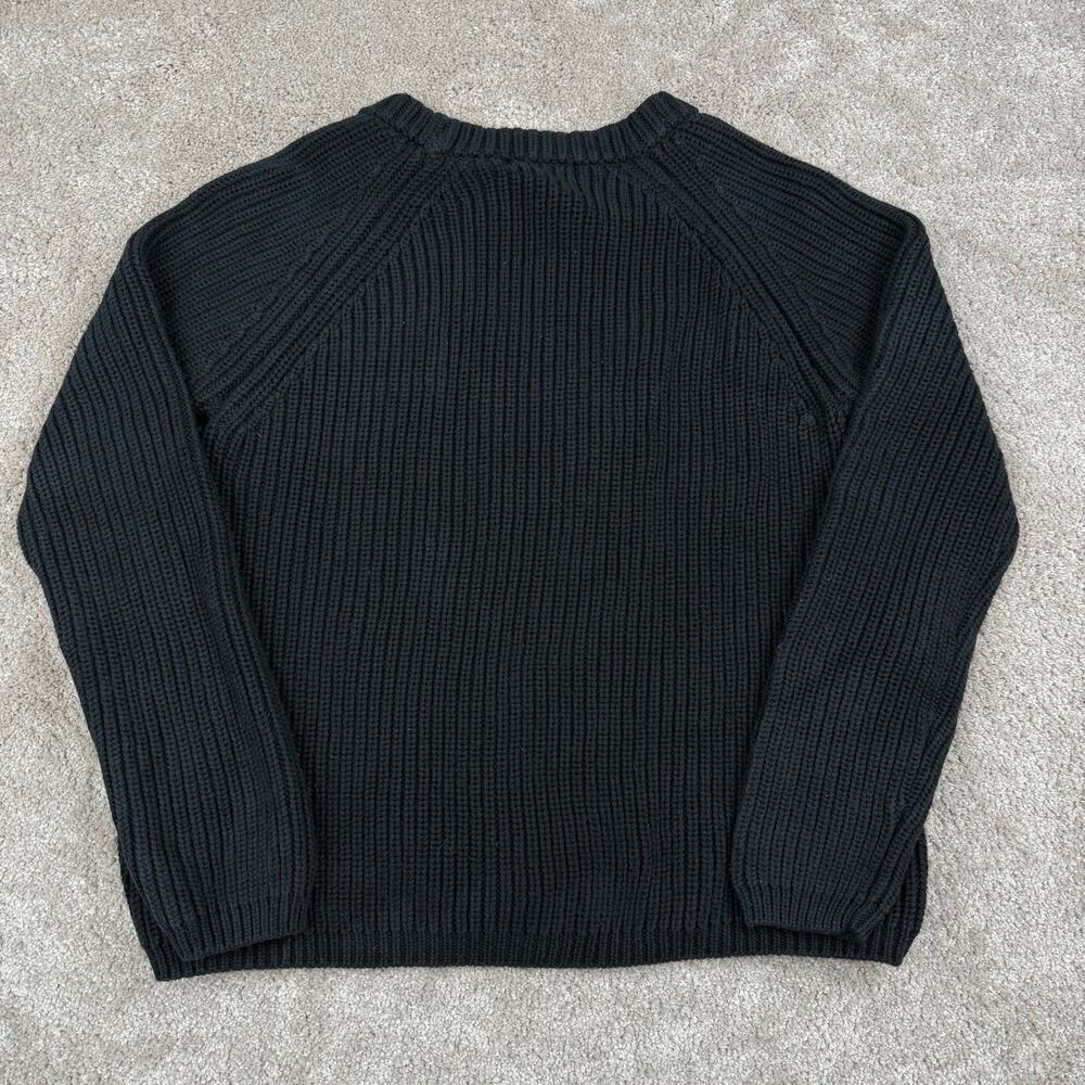 Black Quince Chunky Ribbed Knit Crewneck Sweater Size S Preppy Cozy Minimalist - Picture 3 of 4